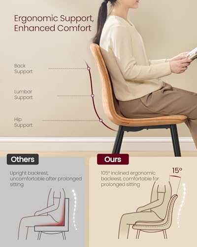 VASAGLE Dining Chairs, Set of 2 Dining Room Chairs, Metal Frame, Adjustable Feet, Easy to Clean, Glacier-Textured Synthetic Leather, for Kitchen, Caramel Brown UKDC187K01 - Thumbnail 5