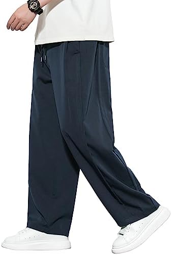（20:00時点） [Fasshonrida] ワイドパンツ メンズ ズボン 夏用 イージーパンツ 涼しい スラックス 冷感 夏服 ずぼん 大きいサイズ サルエルパンツ ゆったり ボトムス 無地 ストレートパンツ おしゃれ ロングパンツ 春 夏 navy 3XL