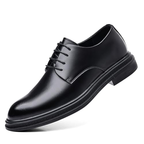 Men's Leather Lace Up Platform Block Heel Business Oxford Shoes Lace-Up Comfortable Non-Slip Dress Sneakers Sneaker Dress Shoes for Men Casual Men’s Dress Shoes Black