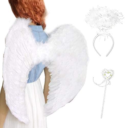 NEWANIMA Angel Devil Feather Wings Halo Headband Wands for Cosplay Halloween Party Costumes