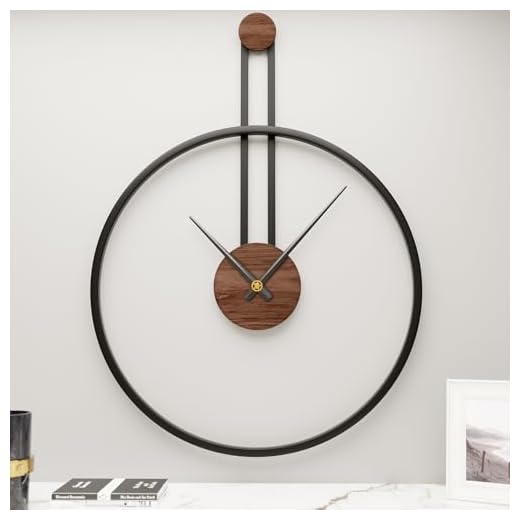 28.7x22 Inch Large Metal Giant Modern Wall Clocks for Living Room,Big Farmhouse Oversized Decorative Black Minimalist Wall Clock with Elegant Natural Walnut Dial for Office,Dining Room