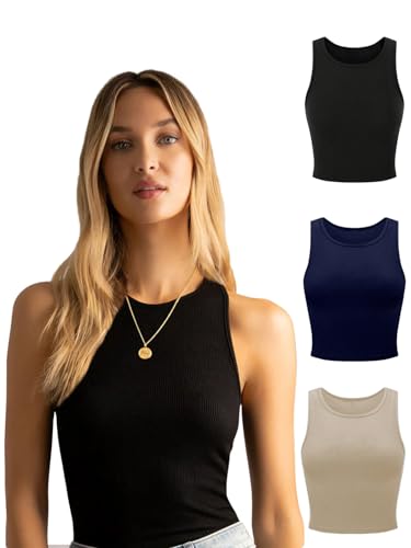 Image of KERI PERRY Tops for Women Crop Top for Women's Tank Activewear Tee Sports Western Casual Cotton Camisole Pack of 3 Combo
