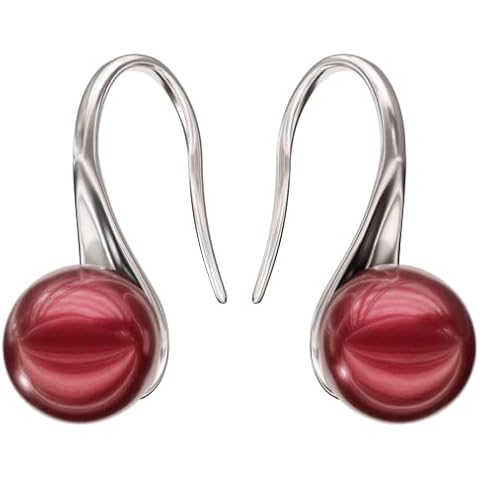 Lova Jewelry Glass Pearl & Hematite Crystal Accent Crown Shape Clip on Hook Earrings for Wedding, Bridal, Formal & Fashion (Red) Cover