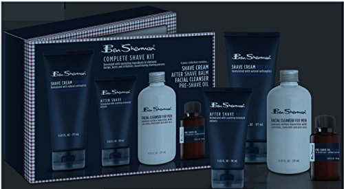 Ben Sherman BE3008 4-Piece Complete Shave Set For Men; Includes Shave Cream, Pre-Shave Oil, After Shave Balm, And Facial Cleanser; Helps Eliminate Stress.