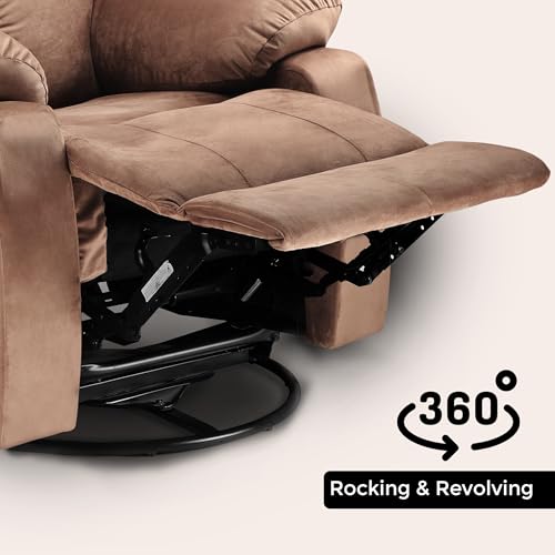 Image of Little NAP Helios Premium Soft Suede Fabric Manual Single Recliner | 360 Swivel & Rocking 1-Seater Lounge Chair | Relaxing Aaram Sofa for Living Bed Room, Bedroom & Home Office | Brown