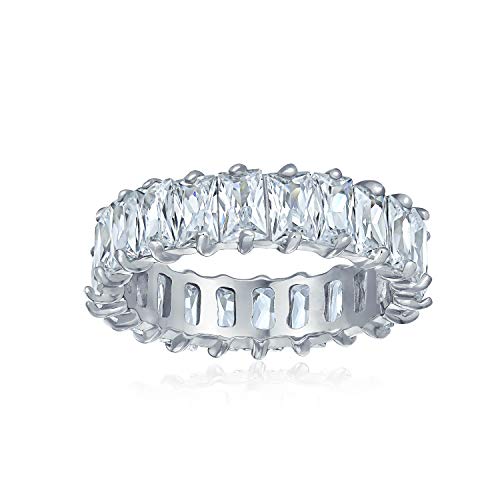 AAA Cubic Zirconia Jewel Multi Color Simulated Gemstone Channel Set Rectangle Emerald Cut Baguette CZ Eternity Ring Anniversary Wedding Band For Women .925 Sterling Silver 4MM Stackable Rings2