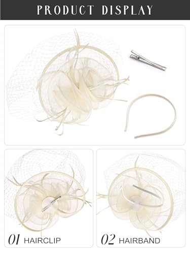 Fascinators Hats for Women, Tulle Flower Kentucky Tea Party Hats Derby — view 4