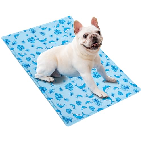 AIFY ひんやりマット 冷却 マット 夏 ジェル シート クール マット 冷感マット 夏用 犬 猫 接触冷感 涼しい 熱中症対策 暑さ対策 水洗い 防水 いぬ イヌ ネコ 犬用 猫用 ベッド グッズ (M-40x50cm、イルカ柄)