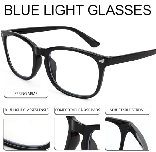Image of Blue Light Glasses for Men and Women, 2 Pack Non-Prescription Computer Glasses for Screen Use, Lightweight Fashion Eyeglasses for Office, Reading and Gaming, Black & Clear