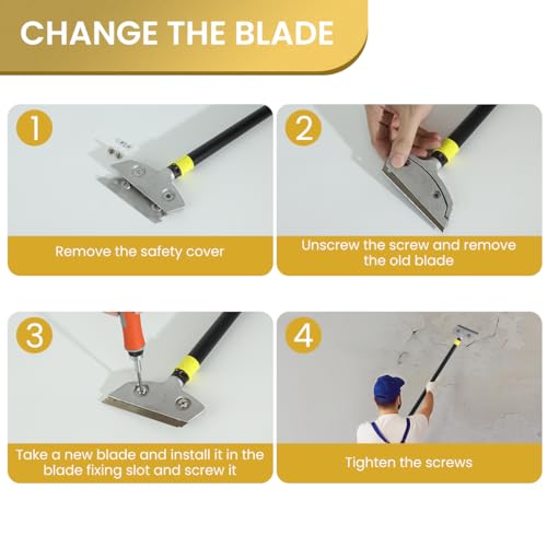 Image of HASTHIP Blade Scraper Floor and Wall Scraper 23.6 Inches Long Handle Cleaning Scraper with 10Pcs Replacement Razor Blades Heavy Duty Aluminum Alloy Cleaning Scraper for Wall, Glass, Tiles