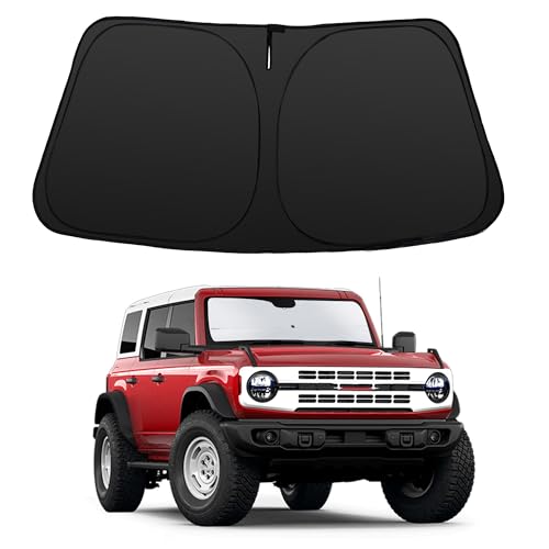 Image of Windshield Sun Shade for 2021-2026 Fo-rd Bronco | Foldable, Full covered for windshield, Block UV Rays, Heat Reduction, Easy to install, Keeps Car Cooler