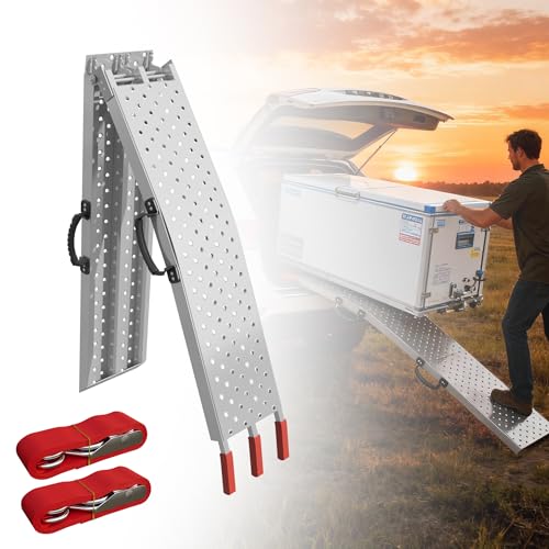 Suusolny Lot de 2 rampes d'accès en aluminium - Pliable avec poignée de transport et corde - Charge maximale par paire : 400 kg - Pour moto, voiture,...