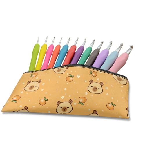 Image of Orange Capybara Pencil Case for Girls Kawaii Pencil Box Soft Stationery Storage Pouch for Preschool Zippered Pen Organizer with Zipper Closure