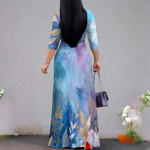 Image of SUZONANA Plus Size Dresses for Women Floral Print Maxi Dress Flowy 3 /4 Sleeve with Belt
