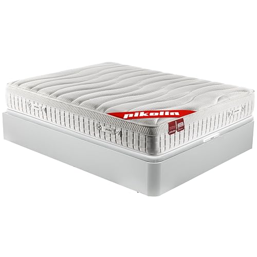 PIKOLIN Pack Descanso Colchón Sostenible Muelles Confort Hotel Cinco Estrellas 29 cm + Canapé Abatible Blanco de Madera con Gran Capacidad | Montaje y Retirada Usado Incluido | 120x190