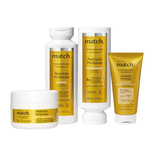 O Boticário Match Nutrición Profunda Set Cuidado del Cabello con 4 Productos Vegan | Champú 300ml, Acondicionador 300ml, Mascarilla 70g y Leave-In 150 ml
