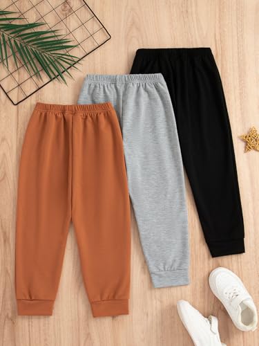 3 Packs Little Boys Elastic Waist Joggers Sweatpants Kids Pull-On Active Athletic Pants2