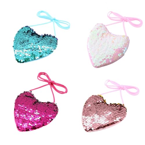 Pailletten Geldbörse Kinder,4 Stücke Geldbörse Herzförmige Kinder,Pailletten Mini Crossbody für Geburtstag Geschenk Mitgebsel für Kinder Mädchen Fenglin-joy Sequin Purse