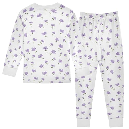 Cartoon Pajamas Set Flower Purple Pattern Floral Long Sleeve PJs Cotton Jammies Sleepwear Top and Pants2