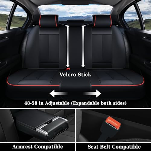 Image of Coverado Car Seat Covers Full Set, Premium Nappa Leather Seat Covers for Car, Waterproof Car Seat Protector with Lumbar Support, Car Seat Cover Universal Fit for Most Cars SUV Truck(Black&Red)