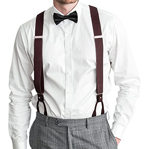 Awaytr Mens Brown Button End Suspenders - Adjustable Elastic Y Shape Tuxedo Suspender (Coffee) #TOP4
