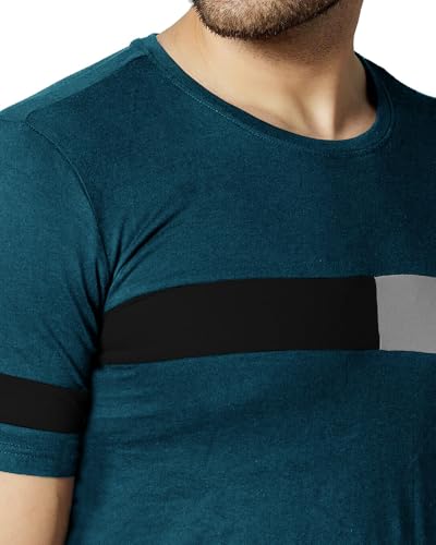 Image of Noble Monk Men Regular Fit T-Shirt | Round Neck | Half Sleeve | Self Design | Casual T Shirt for Men