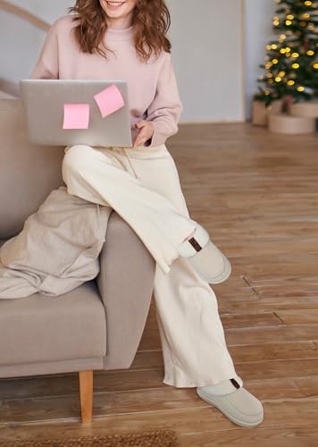 COFACE Women's Arch Support Memory Foam House Slippers Ladies Warm Fuzzy Faux Fur Collar Winter Moccasin Shoes with Orthotic Plantar Fasciitis Indoor Outdoor Hard Rubber Sole Beige Size 52