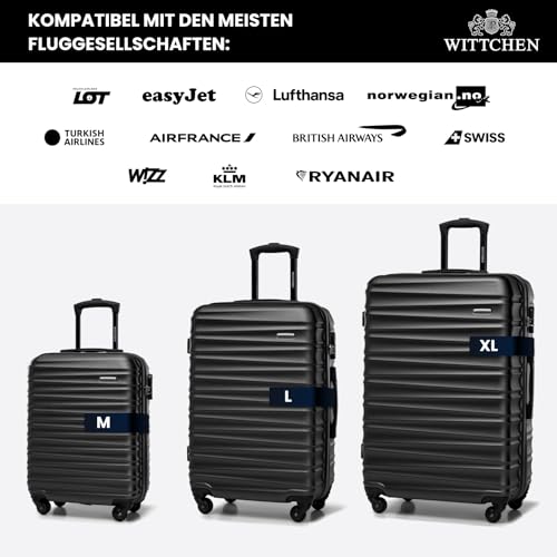 WITTCHEN Reisekoffer Groß Rollkoffer Trolley Großer Koffer Check-In Gepäck Hartschale aus ABS 4 Spinner-Rollen Zahlenschloss Groove Line Größe L schwarz Lufthansa/Eurowings/Ryanair