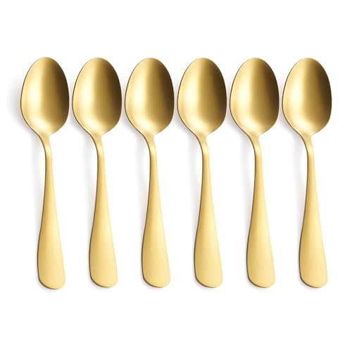 GoGeiLi Cucchiaio da Dessert Oro Opaco, Cucchiaio in Acciaio Inossidabile con Finitura Satinata, 17,2 cm, Set di Cucchiaini per 6 Persone, Lavabili in Lavastoviglie