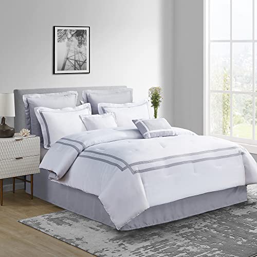Shalala White Comforter Queen Size,8-Piece Hotel Queen Comforter Bedding Sets With Matching Bed Skirt, Pillow Shams, Decorative Pillows,Modern Bed Sets For All Seasons (Full/Queen) #TOP2