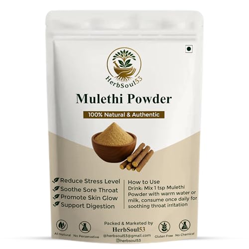 Image of HerbSoul53 Pure Natural Mulethi Powder 200gm - Drinkable Licorice Root Churna | Yashtimadhu Ayurvedic Powder for Glowing Skin, Pigmentation, Hair, Throat, Cough Relief & Immunity Support