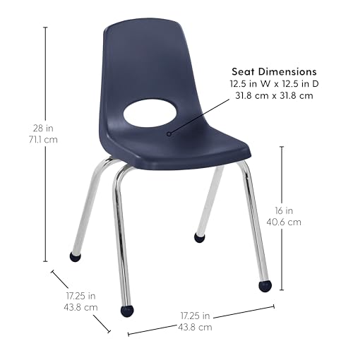 Image of FDP 16 inch School Stack Chair, Stacking Student Seat with Chromed Steel Legs and Ball Glides; For In-Home Learning or Classroom - Contemporary /Purple (4-Pack), 14007-CTPU