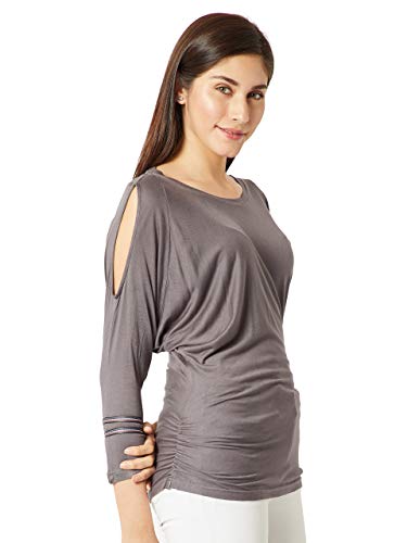 Image of Miss Chase Women's Grey Boxy Cold Shoulder Top