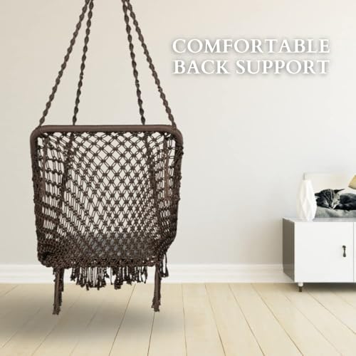 Image of Swingzy Premium Rectangle Swing Chair for Adults | Stylish Indoor Outdoor Hanging Swing | Polyester Blend Large Swing for Balcony | Durable Relaxing Hammock Chair (Accessories Included, Brown)