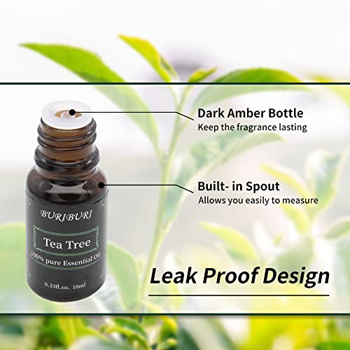Image of BURIBURI Tea Tree Essential Oil, 100% Pure, Undiluted, Natural Tea Tree Oil Aromatherapy Essential Oils 10ml for Diffuser, Massage