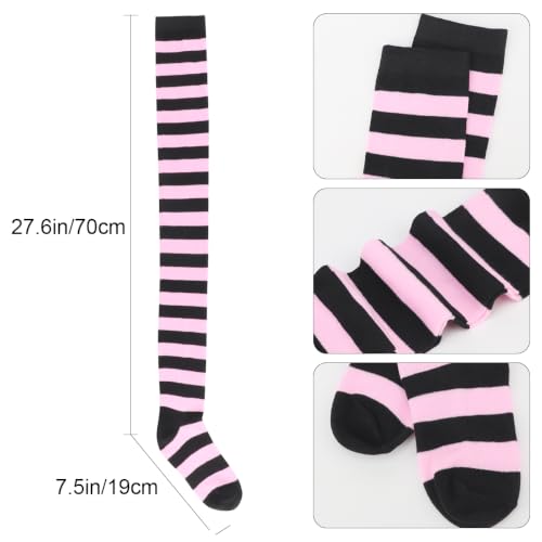 Image of AQOKKA Extra Long Thigh High Socks for Women Striped Long Stockings