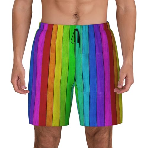 Short de bain homme imprimé bois coloré arc-en-ciel léger et décontracté
