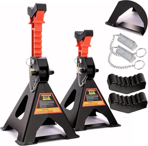 2X Unterstellböcke Stützböcke 3T, 295-425 mm, mit Sicherung VERSTÄRKT Wagenheber Ständer Modellwahl Wagenbock Werkstattstände Profi Reifenwechsel Abstellbock Auto Heber Gummi PKW Wohnmobil SN2432