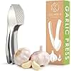 Oliver's Kitchen ® Premium Garlic Press - Super Easy to Use & Clean Garlic Crusher & Mincer - Crush Garlic & Ginger Effortlessly (No Need to Peel) - Built for Life - Strong & Durable (Silver)
