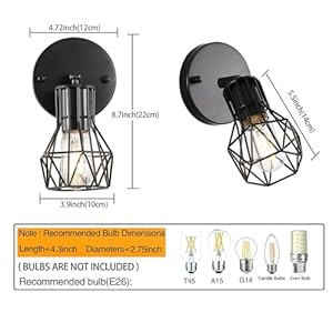 Industrial Wall Sconces Set of Two Small Farmhouse Wire Cage Wall Lighting Sconce Wall Lights for Living Room Bedroom Bathroom Hallway