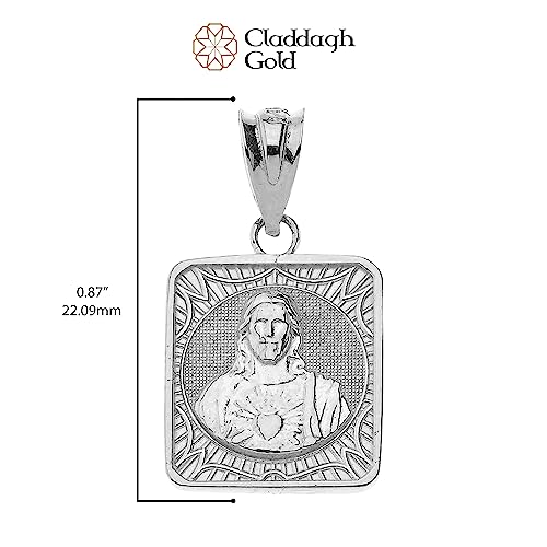 Claddagh Gold 925 Sterling Silver Immaculate Heart of Mary/Sacred Heart of Jesus Square Medal Reversible Necklace and Pendant Only3