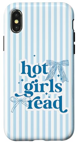 Hot Girls Read Blue Stripes & Bow Coquette �{ ���l ���킢�� �X�}�z�P�[�X iPhone X/XS �p
