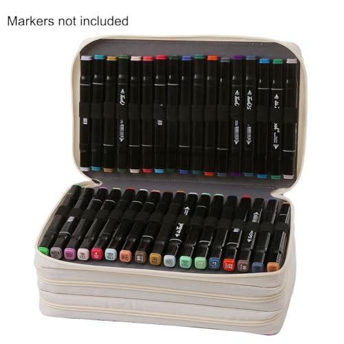 Image of 102 Slots Marker Pen Organizer Case w /Handle | Portable Multilayer Holder for Watercolor Pencils & Gel Pen Markers for Artists, Sketching, Drawing
