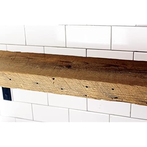 Modern Timber Craft Reclaimed Wood Wall Shelf with Steel Angle Brackets | Rustic Decoration | 2" Thickness | 18" L x 6" D, Unfinished Cover