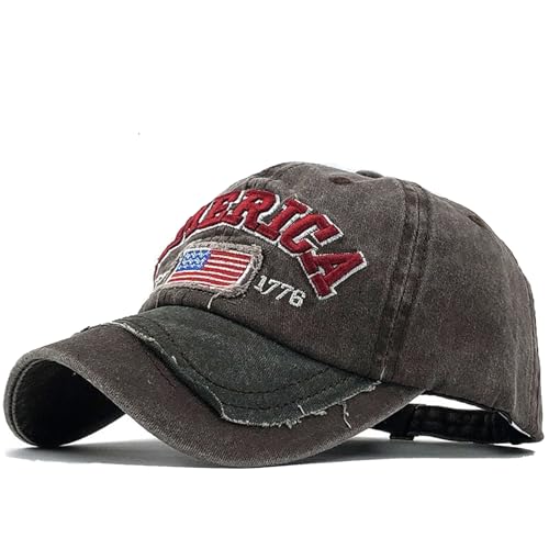 Image of Embroidery American Flag Baseball Cap for Men Women Vintage Washed Distressed Cotton Adjustable USA Dad Hat