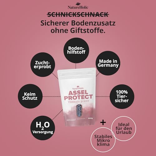 NatureHolic Assel Protect TerrainBoost - Bodenverbesserer für Asselterrarien | Fördert Bodenleben & Gesundheit der Asseln | Schimmel- und Bakterienschutz | Für vitalen Bodengrund | 500g