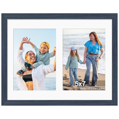 Image of DUENPY 8.5x11 Double 5x7 Picture Frame Double Picture Frame Displays Two 5x7 inch Photos Available Horizontal Wall Mounting Display and Vertical Navy Blue