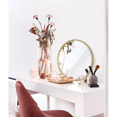 Image of Gold Bathroom Mirrors for Wall Round Horn Circle Brushed Small Mirror Wall Mounted Mirrors Anti Rust Aluminum Ative Mirror for Entryway Hallway Entrance Housewarming