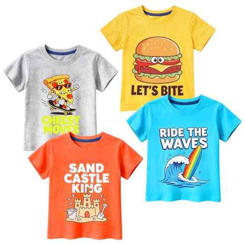 Image of DEEKEY Toddler Boys Shirts Short-Sleeve Little Kids t Shirts Boys' Tops, Tees & Shirts Graphic TEE Age for 2-7 Years 4-Pack