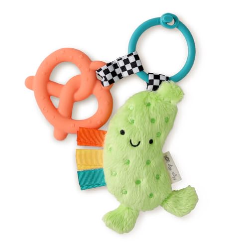 Image of Itzy Ritzy Infant Toy & Teether - Itzy Pal Baby Teething Toy Includes Lovey, Crinkle Sound, Textured Ribbons & Silicone Teether for Newborn (Pickle)
